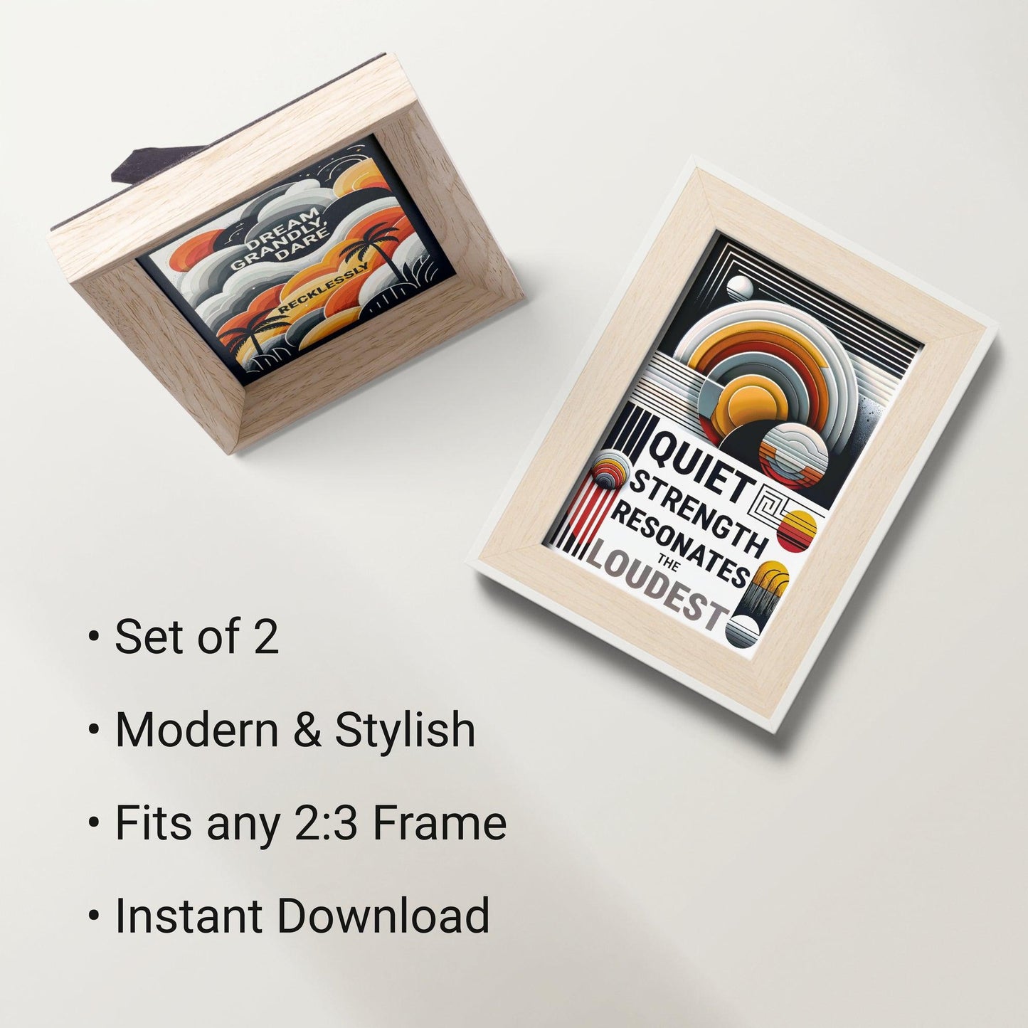 Motivational Wall Art Set | Dream Grandly & Quiet Strength Quotes | Warm Yellow and Orange Decor | 2 Digital Art Posters | Home Decor | Digital Download | 61 x 91 cm - Arts To GloryMotivational Wall Art Set | Dream Grandly & Quiet Strength Quotes | Warm Yellow and Orange Decor | 2 Digital Art Posters | Home Decor | Digital Download | 61 x 91 cmTextual NarrativesArts To GloryModern and stylish two-piece art print set packaged in a natural wood frame, featuring abstract and colourful designs with