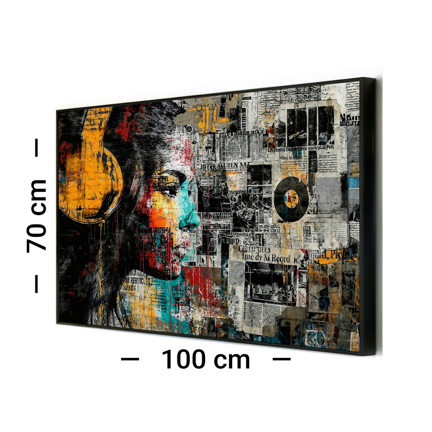 Newsprint Vinyl - Arts To GloryNewsprint VinylDigital Wall ArtArts To GloryFramed mock - up of Urban Headphones Wall Art with 100 x 70 cm labels on a white background, branded by Arts To Glory.