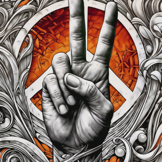 Close-up zoom video of graffiti peace symbol artwork, highlighting the dynamic details and vibrant orange accents.