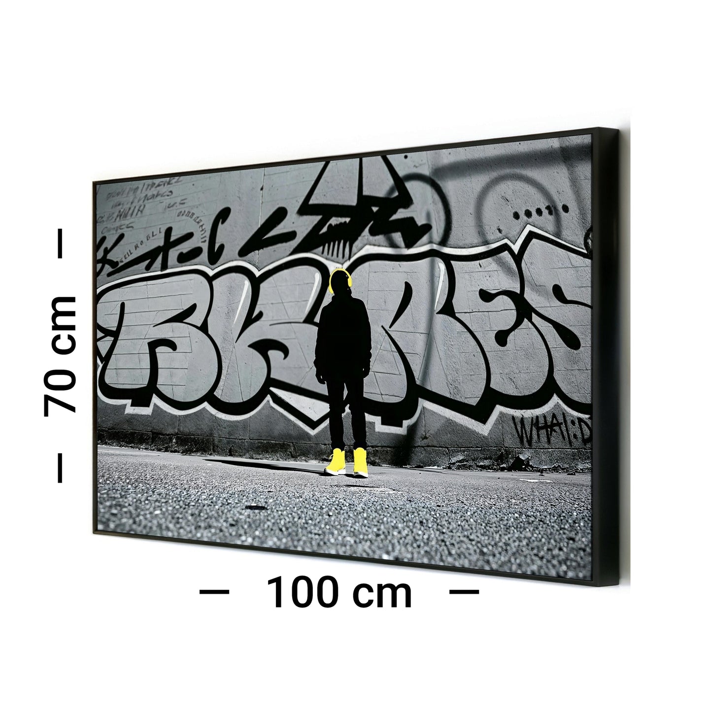 Silhouette Streetwear - Arts To GlorySilhouette StreetwearDigital Wall ArtArts To GloryPrintable art with bold contrast, featuring an anonymous figure in black and yellow before city graffiti.