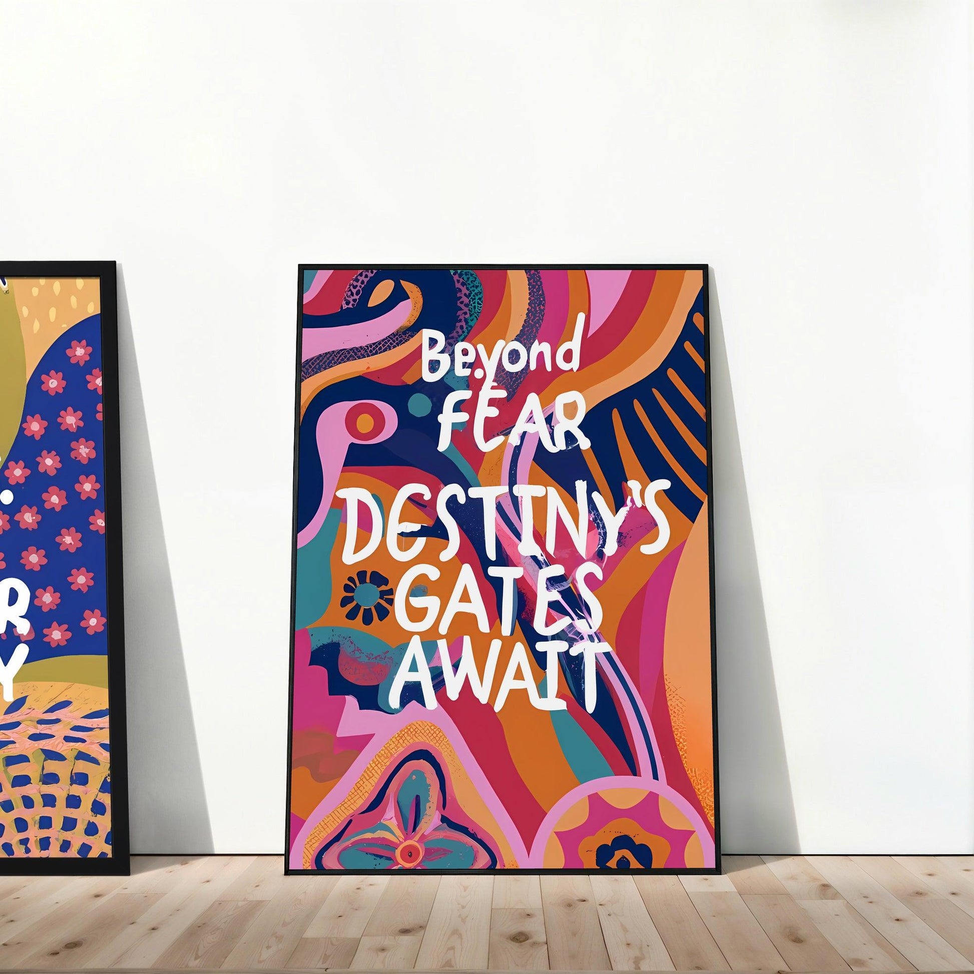 Abstract Motivational Art | Set of 10 Vibrant Inspirational Posters | Uplift Your Space | Wall Decor | 24 x 36 inches (3:2 Ratio) | Modern Home Office Art - Arts To GloryAbstract Motivational Art | Set of 10 Vibrant Inspirational Posters | Uplift Your Space | Wall Decor | 24 x 36 inches (3:2 Ratio) | Modern Home Office ArtTextual NarrativesArts To GloryEmpowering wall art poster stating Beyond fear destiny's gates await amidst a bold, abstract design, perfect for energising any space with its vi