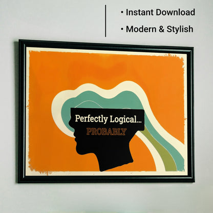 Abstract silhouette artwork featuring flowing teal shapes and a statement quote against a bright orange backdrop.