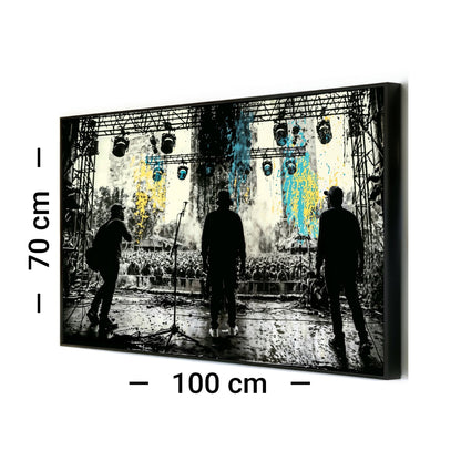 Band Silhouette - Arts To GloryBand SilhouetteDigital Wall ArtArts To GloryAngled framed mock - up of Dynamic Band Stage Silhouette with 100 x 70 cm size labels, set against a white background for scale, by Arts To Glory.