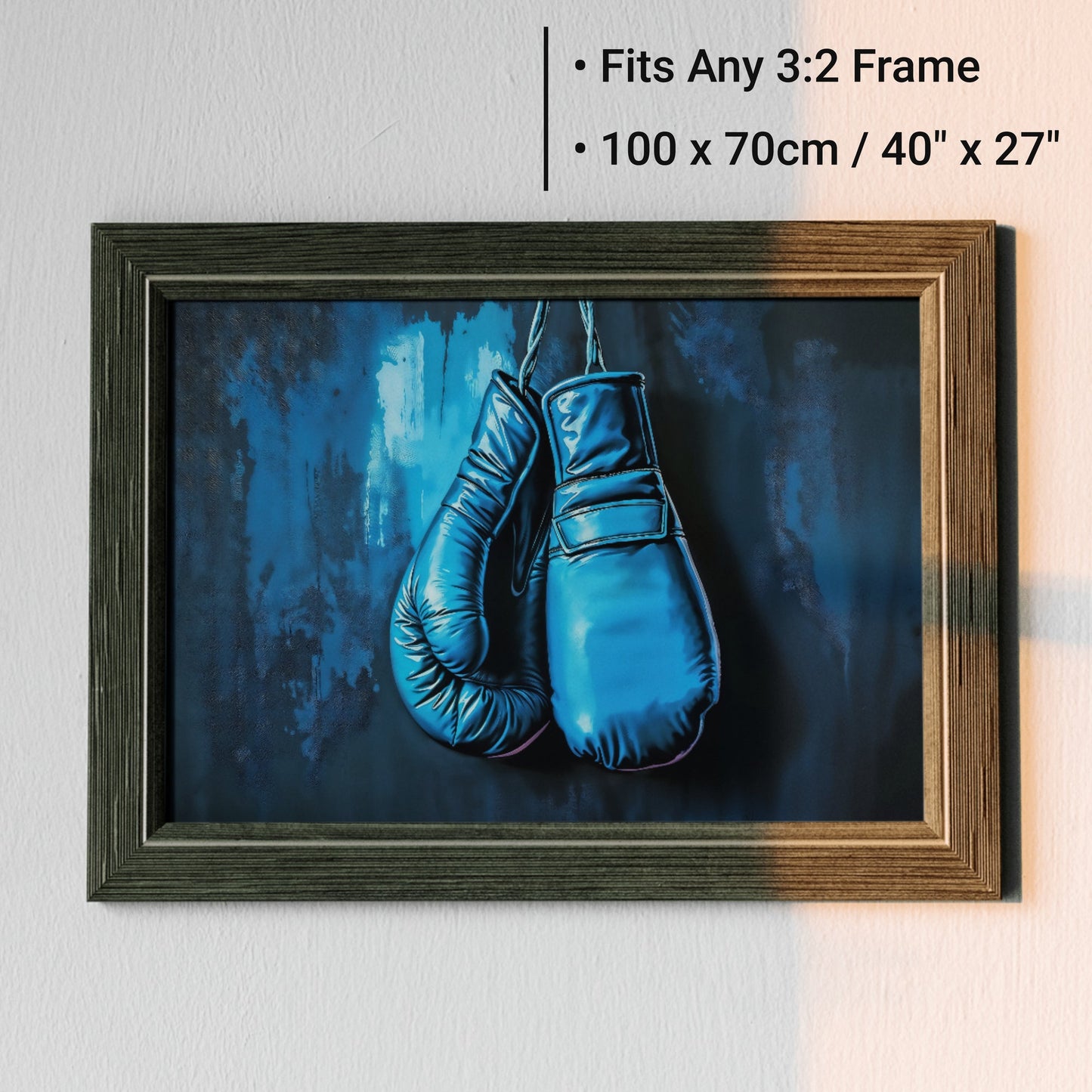 Blue Boxing Gloves - Arts To GloryBlue Boxing GlovesDigital Wall ArtArts To GloryFramed 100x70cm print of blue boxing gloves on a textured background, ideal for contemporary interiors.