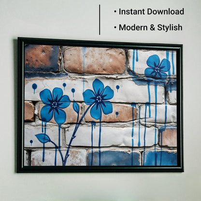 Blue Floral Brick Texture - Arts To GloryBlue Floral Brick TextureDigital Wall ArtArts To GloryVivid blue street - art - style flowers dripping over a rustic brick texture, adding a contemporary urban touch to any space.