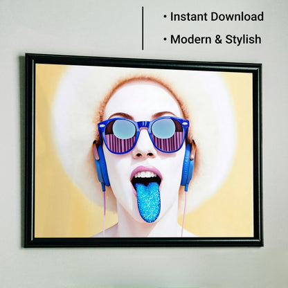 Blue Tongue Blue Headphones - Arts To GloryBlue Tongue Blue HeadphonesDigital Wall ArtArts To GloryDigital download of bold, surreal portrait in pop - art style with headphones and mirrored sunglasses.