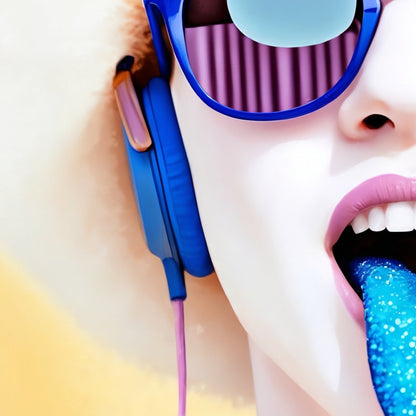 Blue Tongue Blue Headphones - Arts To GloryBlue Tongue Blue HeadphonesDigital Wall ArtArts To GloryVibrant character artwork with sparkling blue tongue and headphones, in striking pop - art design.