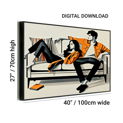 Couple on Sofa Wall Art | Modern Relaxation Illustration | Large Format Digital Print | Orange and Charcoal Hues | Stylish Home Decor | 100 x 70 cm - Arts To GloryCouple on Sofa Wall Art | Modern Relaxation Illustration | Large Format Digital Print | Orange and Charcoal Hues | Stylish Home Decor | 100 x 70 cmSimple & StrikingArts To GloryCouple on Sofa Wall Art | Modern Relaxation Illustration | Large Format Digital Print | Orange and Charcoal Hues | Stylish Home Decor | 100 x 70 cm - Arts To Gl
