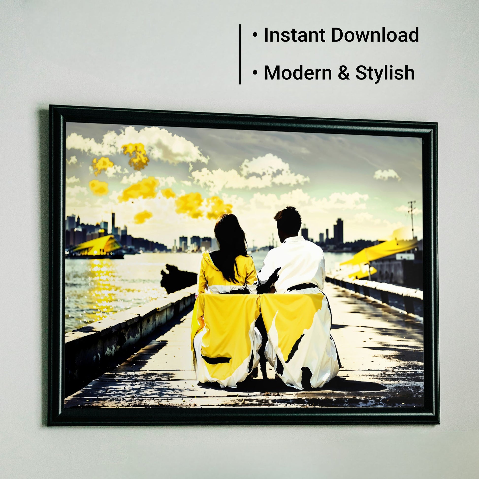 Couple Sitting on Harbour Wall Art | Relaxing by a Dock | Yellow and Black Decor | Home Decor | Digital Download | 100 x 70 cm - Arts To GloryCouple Sitting on Harbour Wall Art | Relaxing by a Dock | Yellow and Black Decor | Home Decor | Digital Download | 100 x 70 cmColourful ExpressionsArts To GloryCouple Sitting on Harbour Wall Art - Instant Download, Modern and Stylish - Yellow and Black Decor, 40 x 27 inches