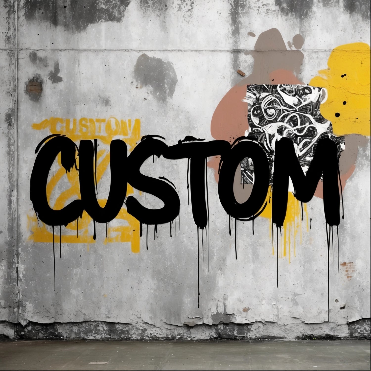 custom art on a yellow stone wall