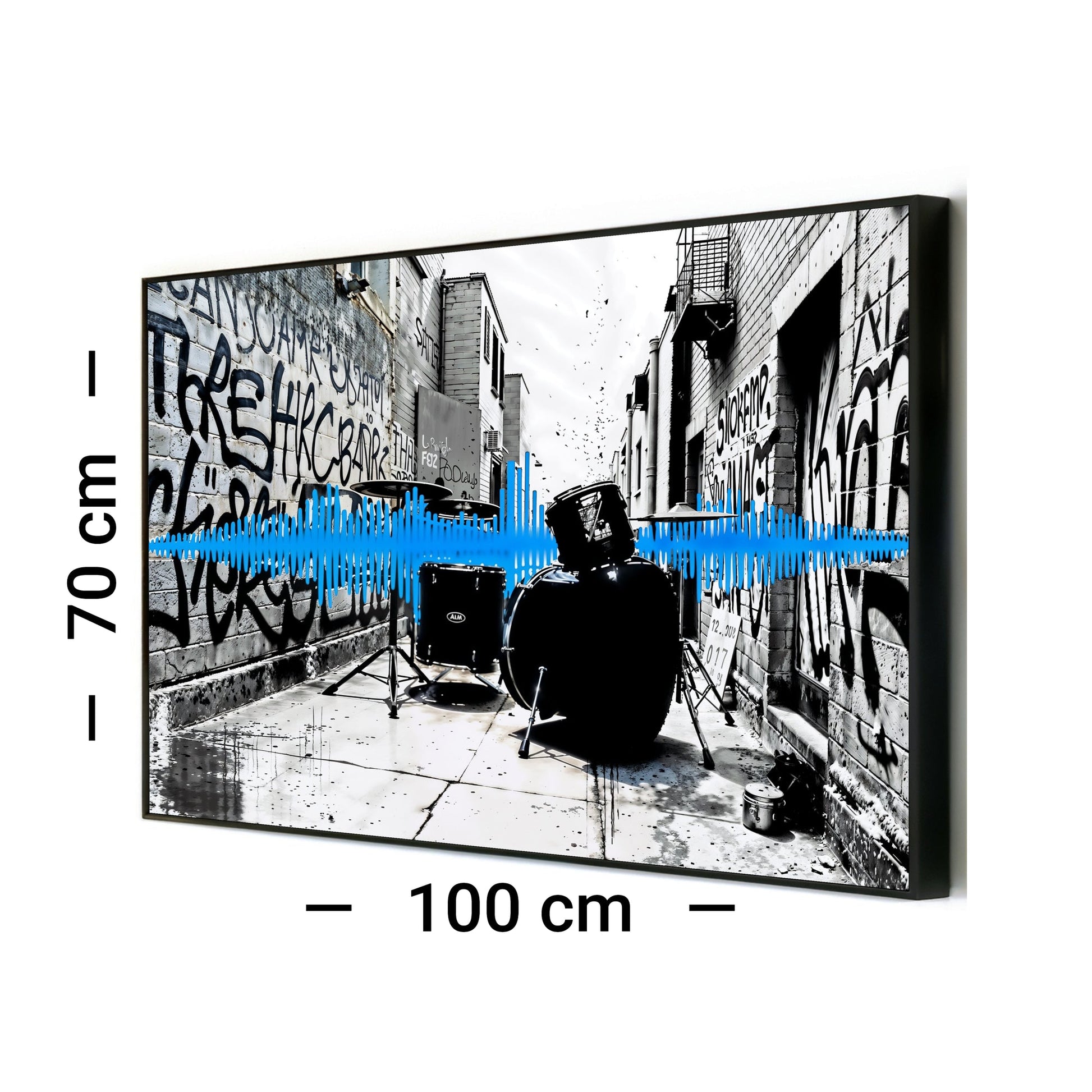 Graffiti Drum Kit - Arts To GloryGraffiti Drum KitDigital Wall ArtArts To GloryDigital download artwork featuring a drum kit and bold blue soundwave in a graffiti - filled urban alleyway.