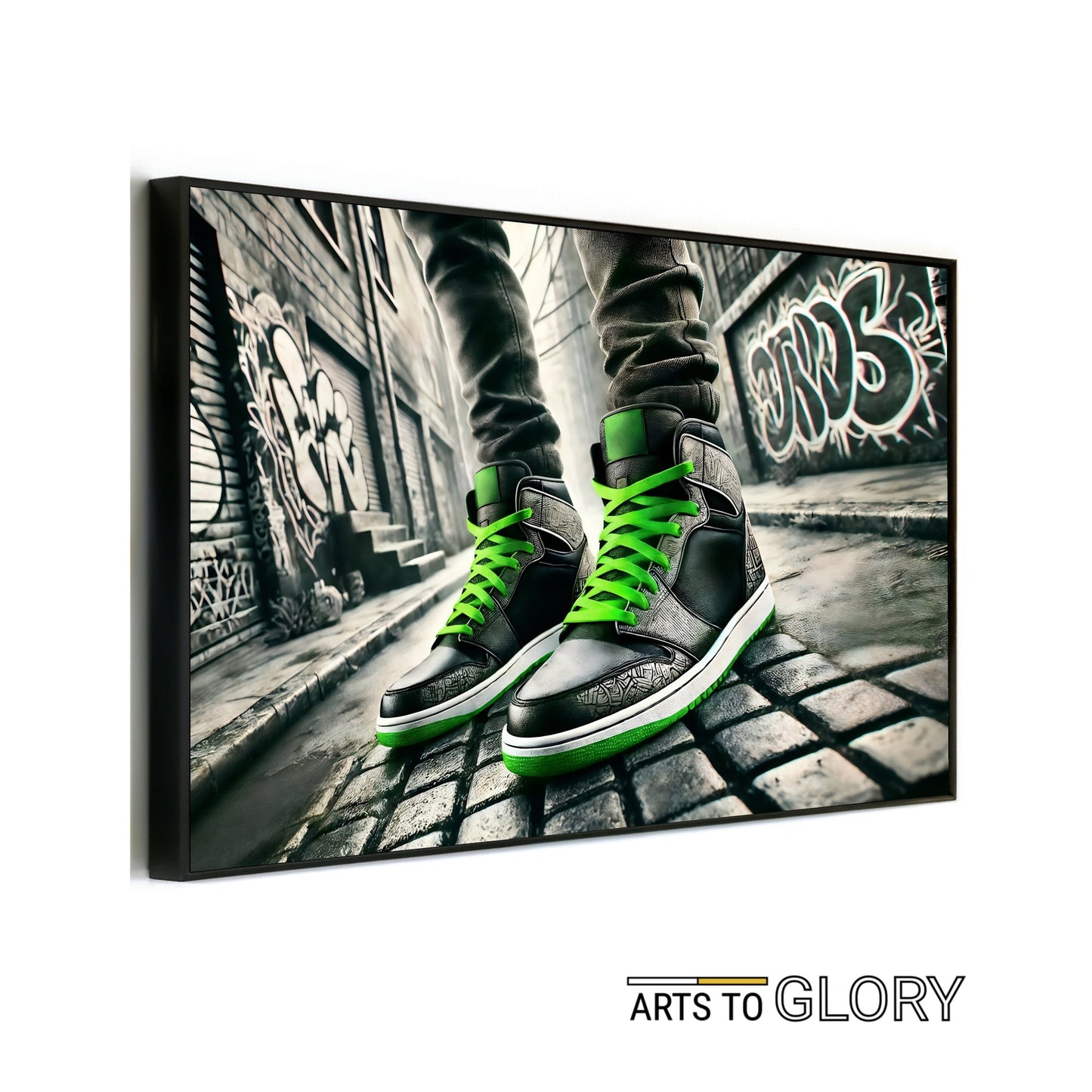 Green - Laced Trainers - Arts To GloryGreen - Laced TrainersDigital Wall ArtArts To GloryUrban art of green - laced trainers against a gritty alley background, 100x70cm digital download.