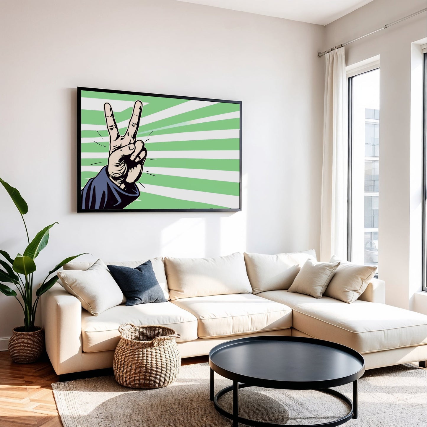 Green Striped Peace Hand - Arts To GloryGreen Striped Peace HandDigital Wall ArtArts To GloryPop - art victory/peace sign highlighted by natural light, adding a modern accent to any space.