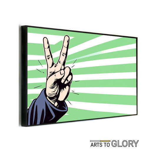 Green Striped Peace Hand - Arts To GloryGreen Striped Peace HandDigital Wall ArtArts To GloryBold pop - art style peace/victory hand sign on a green - white striped background, perfect for minimal modern décor.