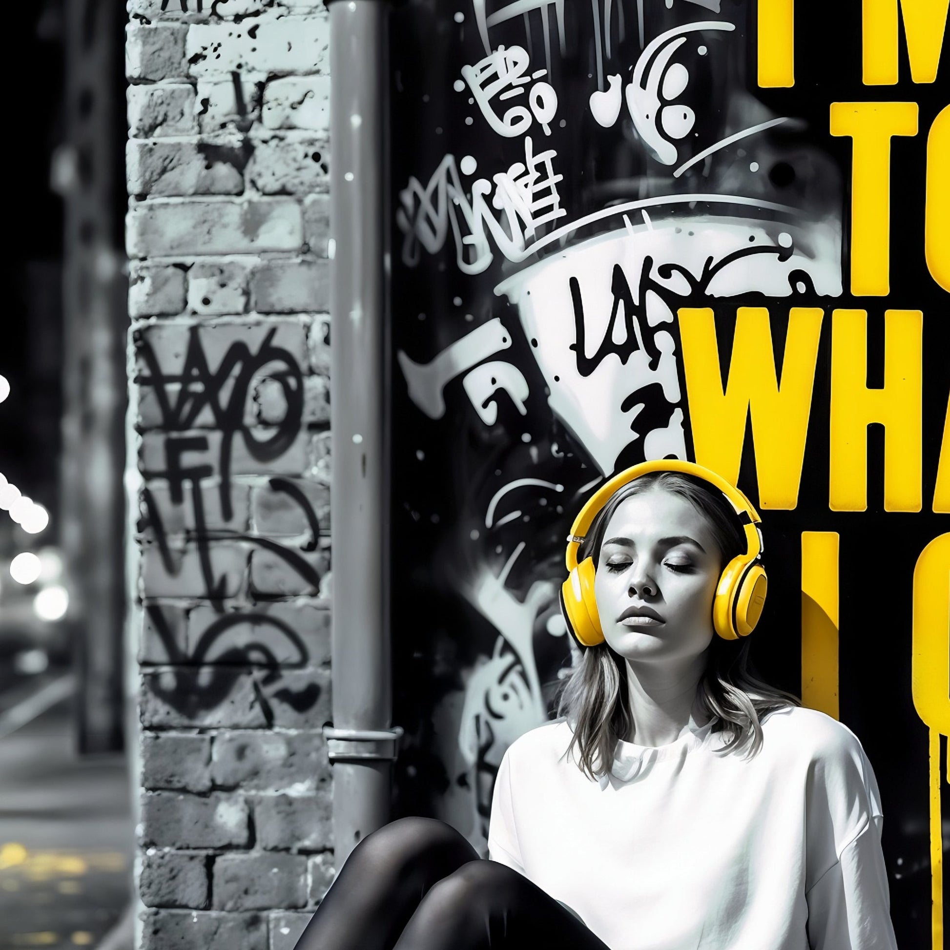 I'm Free to Be Whatever I Choose | Empowering Urban Street Art | Bold Yellow Accents | Digital Download | 100 x 70 cm | Modern Home Décor - Arts To GloryI'm Free to Be Whatever I Choose | Empowering Urban Street Art | Bold Yellow Accents | Digital Download | 100 x 70 cm | Modern Home DécorTextual NarrativesArts To GloryClose - up of the graffiti - style art piece, highlighting the bold text and intricate urban details, perfect for modern urban - themed décor.