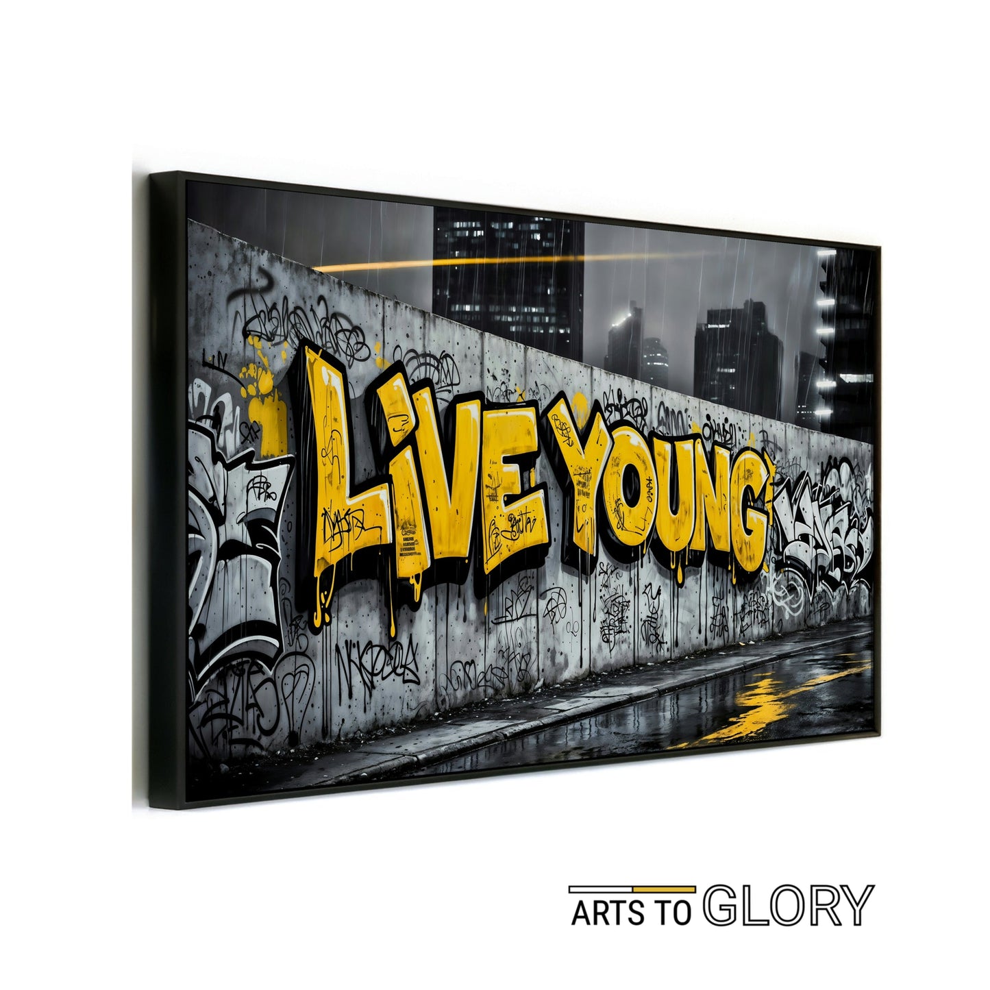 Live Young Graffiti | Bold Urban Wall Art | Street Art Digital Print | Yellow Accent | Modern Urban Décor | 100 x 70 cm - Arts To GloryLive Young Graffiti | Bold Urban Wall Art | Street Art Digital Print | Yellow Accent | Modern Urban Décor | 100 x 70 cmTextual NarrativesArts To GloryModern digital art piece featuring bold graffiti - style text, perfect for contemporary home décor, 100x70cm.