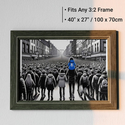 Match Days | Dad and Daughter at Football Game | Family Connection | Bold Royal Blue Accent | Digital Art | Home Decor | Digital Download | 100 x 70 cm - Arts To GloryMatch Days | Dad and Daughter at Football Game | Family Connection | Bold Royal Blue Accent | Digital Art | Home Decor | Digital Download | 100 x 70 cmDetailed & ComplexArts To GloryA heartwarming black and white wall art print suitable for any 3:2 frame, featuring a father and daughter in a blue jersey standing out in a crowd, mea