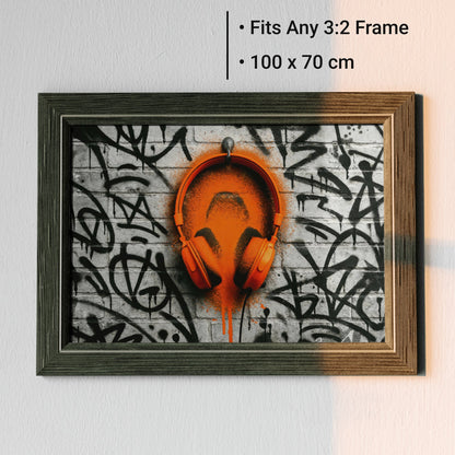 Orange Headphones Rough - Arts To GloryOrange Headphones RoughDigital Wall ArtArts To GloryFramed contemporary urban graffiti artwork of bold orange headphones, perfectly suited for stylish modern spaces.