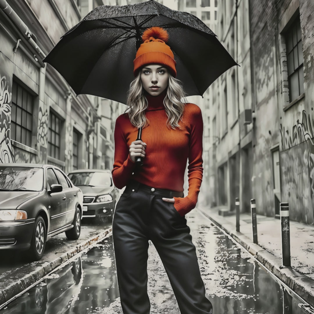 Video showcasing close-up views of an urban alleyway art scene with orange fashion highlights, ideal for modern interiors.
