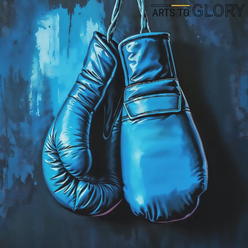 Short promotional clip showcasing bold blue boxing gloves artwork, highlighting resilience and modern décor ideas by Arts To Glory.