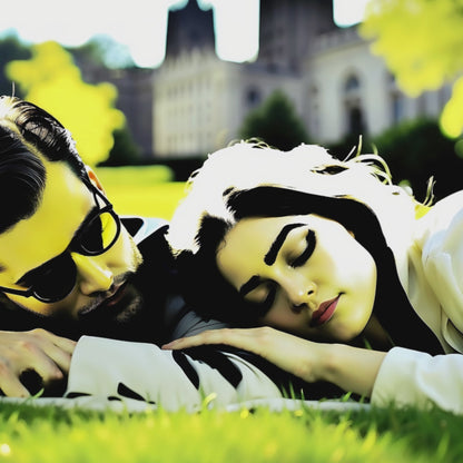 Couple sleeping in park.