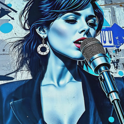 Short promotional clip showcasing a singer-themed digital artwork with bold blue tones and graffiti-inspired elements, ideal for urban décor enthusiasts.