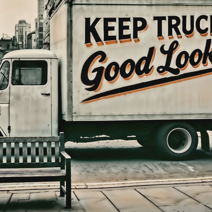 Video highlighting close-up details of the bold text and the vintage delivery truck in an urban street setting. Perfect for industrial and urban home décor.