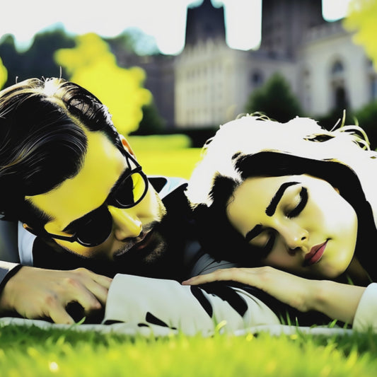Couple sleeping in park.