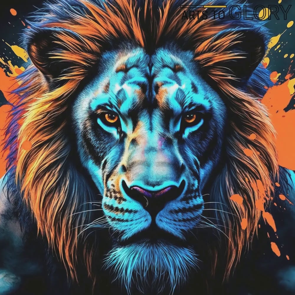 Short promotional clip showcasing the striking blue lion digital artwork, highlighting modern décor styling ideas by Arts To Glory.