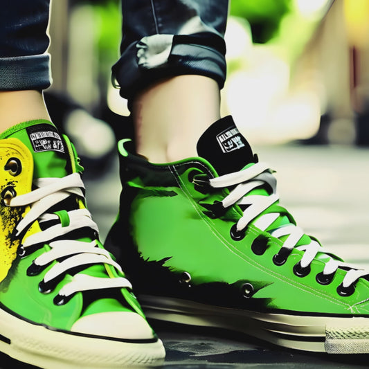 Woman wearing green converse.
