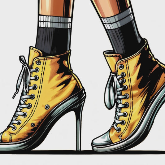 Woman wearing yellow converse.