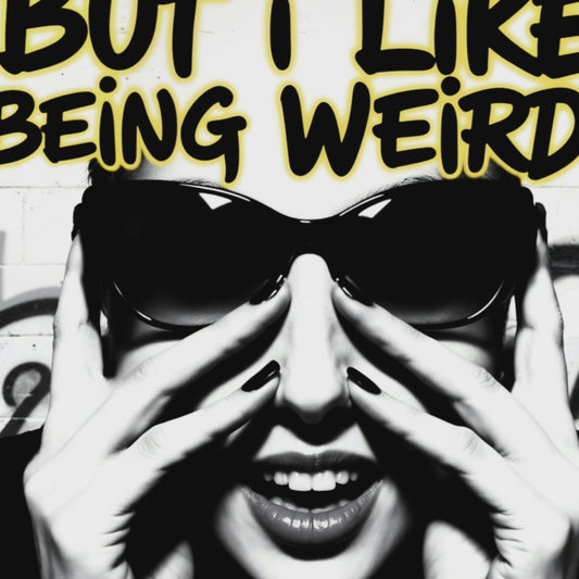 Zoom-In Video of Urban Art - Detailed View of Black & White Graffiti Portrait with Yellow Text - But I Like Being Weird - Modern Digital Art