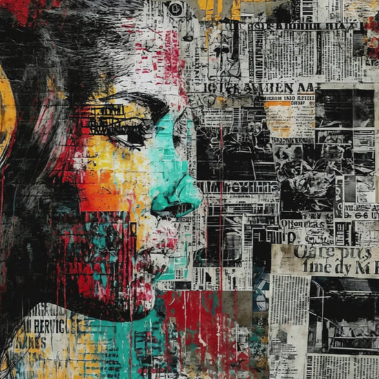 Promotional video of Arts To Glory’s Urban Headphones Wall Art in stylish interiors, featuring newsprint and vinyl design.
