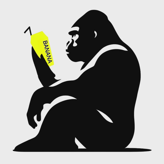 Gorilla drinking protein shake.