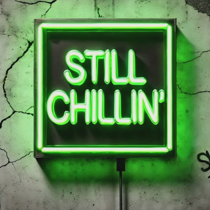 Video showcasing the neon green Still Chillin artwork in an urban setting, highlighting graffiti and gritty textures.