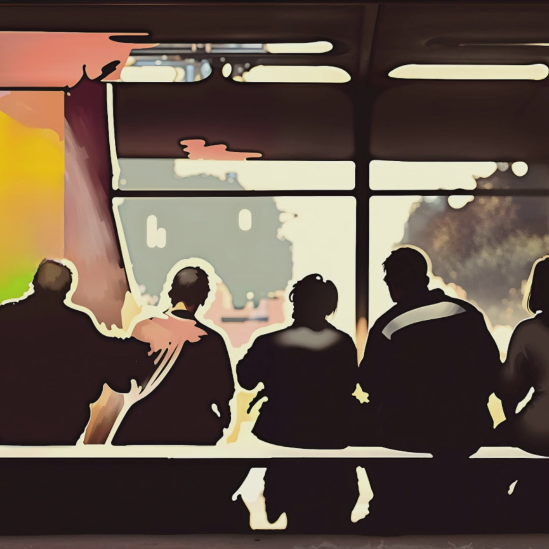 People at a bus stop.