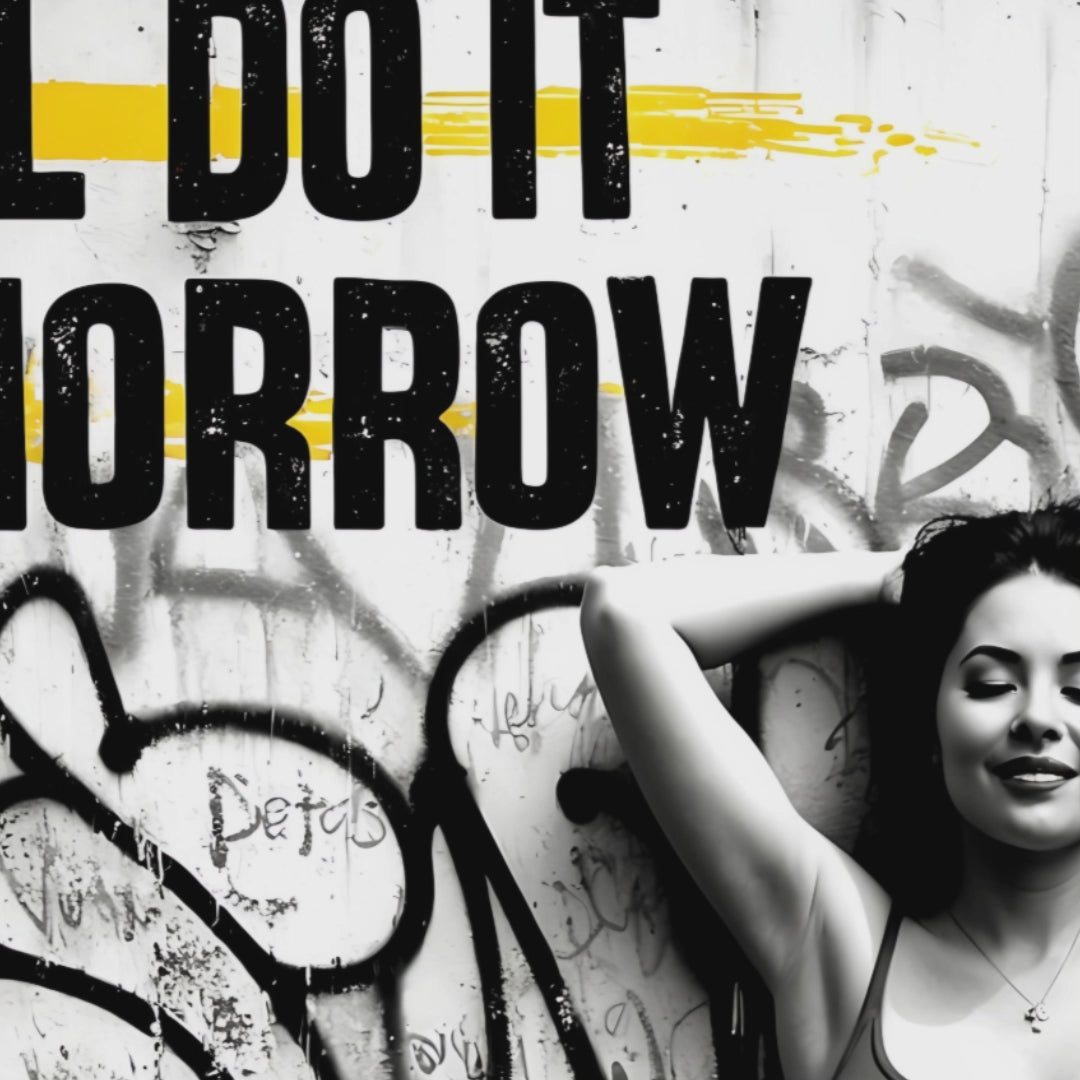 Zoom-in video of graffiti artwork titled 'Don't Hesitate' with bold black and yellow text, showcasing detailed urban art by Arts to Glory.