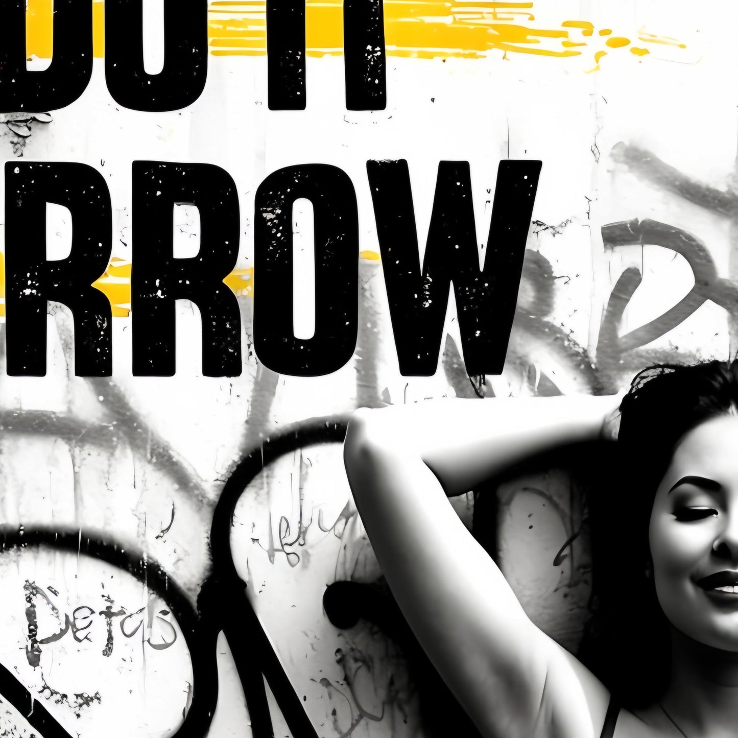 Relaxing Woman Graffiti Art | 'I'll Do It Tomorrow' Quote | Black, White, and Yellow | Urban Digital Art | 100 x 70 cm - Arts To GloryRelaxing Woman Graffiti Art | 'I'll Do It Tomorrow' Quote | Black, White, and Yellow | Urban Digital Art | 100 x 70 cmTextual NarrativesArts To GloryRelaxing Woman Graffiti Art | 'I'll Do It Tomorrow' Quote | Black, White, and Yellow | Urban Digital Art | 100 x 70 cm