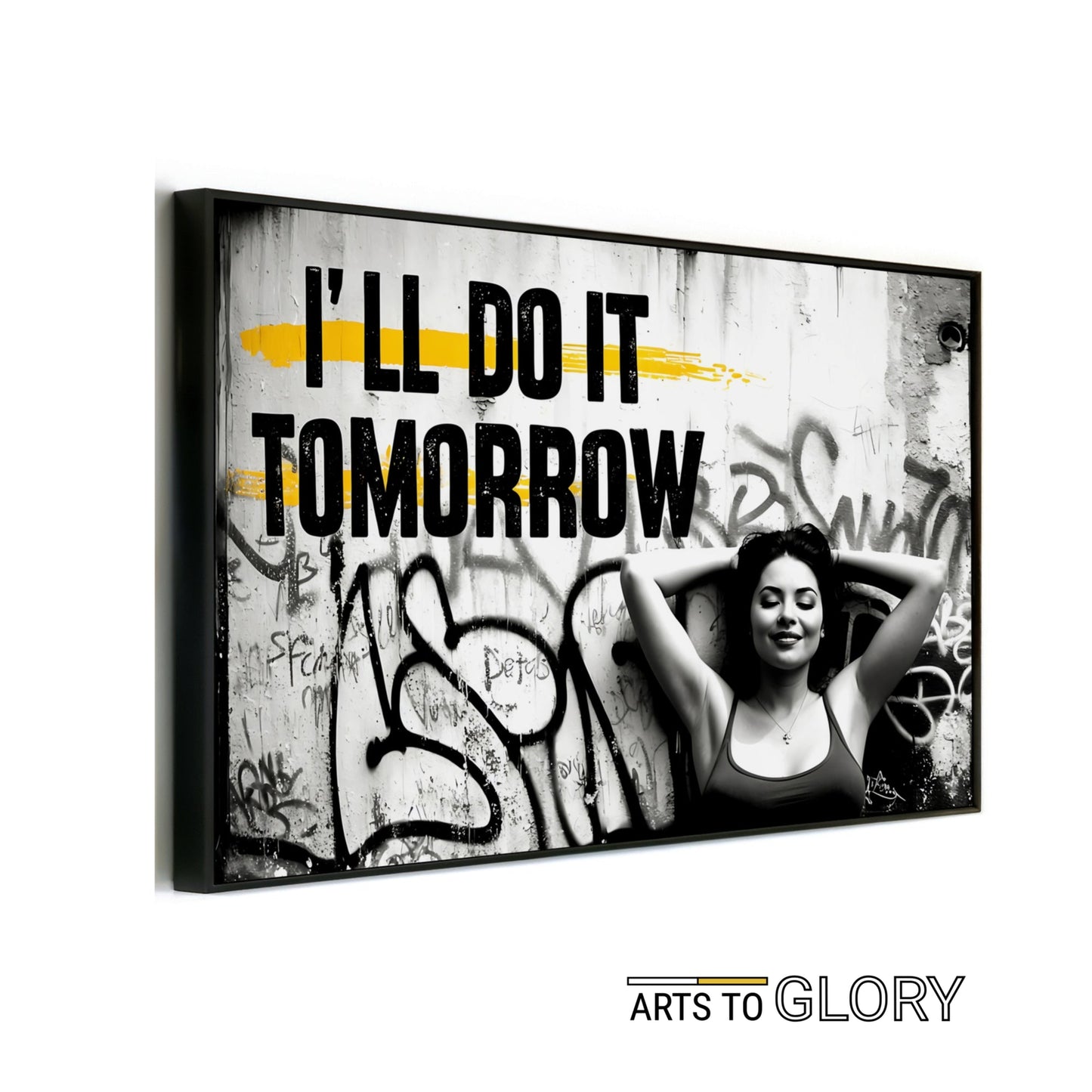 Relaxing Woman Graffiti Art | 'I'll Do It Tomorrow' Quote | Black, White, and Yellow | Urban Digital Art | 100 x 70 cm - Arts To GloryRelaxing Woman Graffiti Art | 'I'll Do It Tomorrow' Quote | Black, White, and Yellow | Urban Digital Art | 100 x 70 cmTextual NarrativesArts To GloryRelaxing Woman Graffiti Art | 'I'll Do It Tomorrow' Quote | Black, White, and Yellow | Urban Digital Art | 100 x 70 cm - Arts To GloryRelaxing Woman Graffiti Art | 'I'll Do It Tomorrow' Quote | Black, White, and Yello