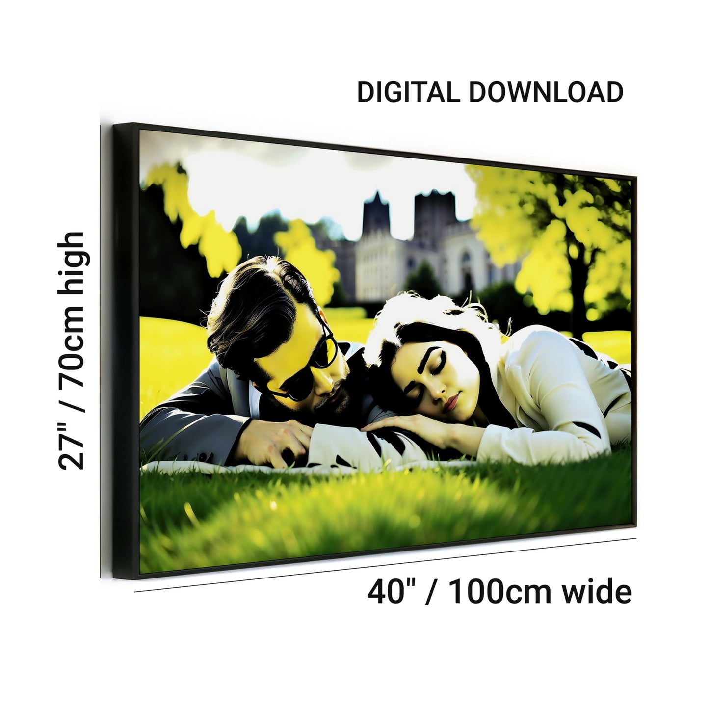 Romantic Couple in Sunlit Park | Man and Woman with Blurred Castle Background | Yellow and Green Wall Art | Home Decor | Digital Download - Arts To GloryRomantic Couple in Sunlit Park | Man and Woman with Blurred Castle Background | Yellow and Green Wall Art | Home Decor | Digital DownloadGreenArts To GloryRomantic Couple in Sunlit Park | Man and Woman with Blurred Castle Background | Yellow and Green Wall Art | Home Decor | Digital Download | 100 x 70 cm - Arts To GloryRomantic Couple in Sunlit