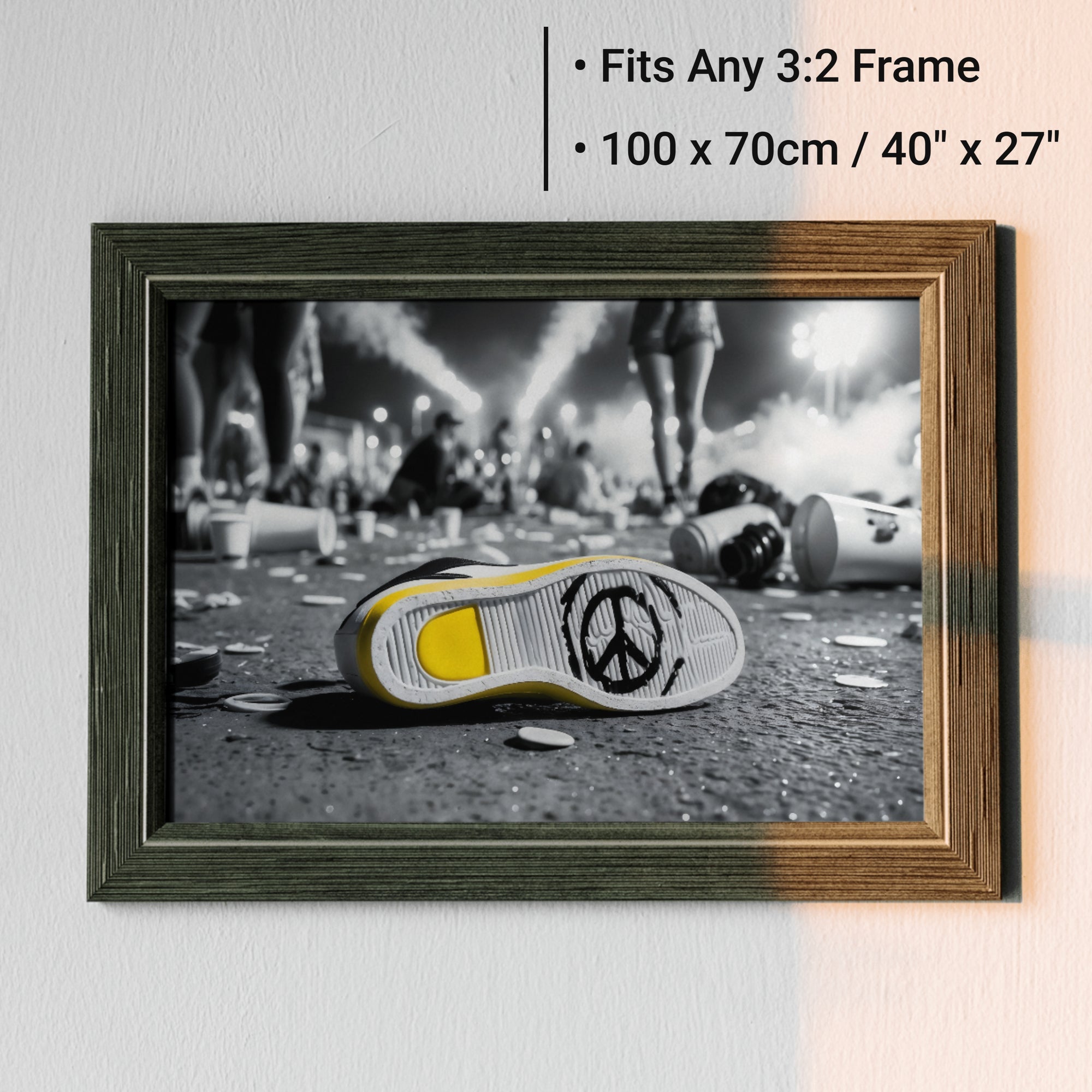 Shoe with Peace Sign | Urban Festival Art | Yellow Accent