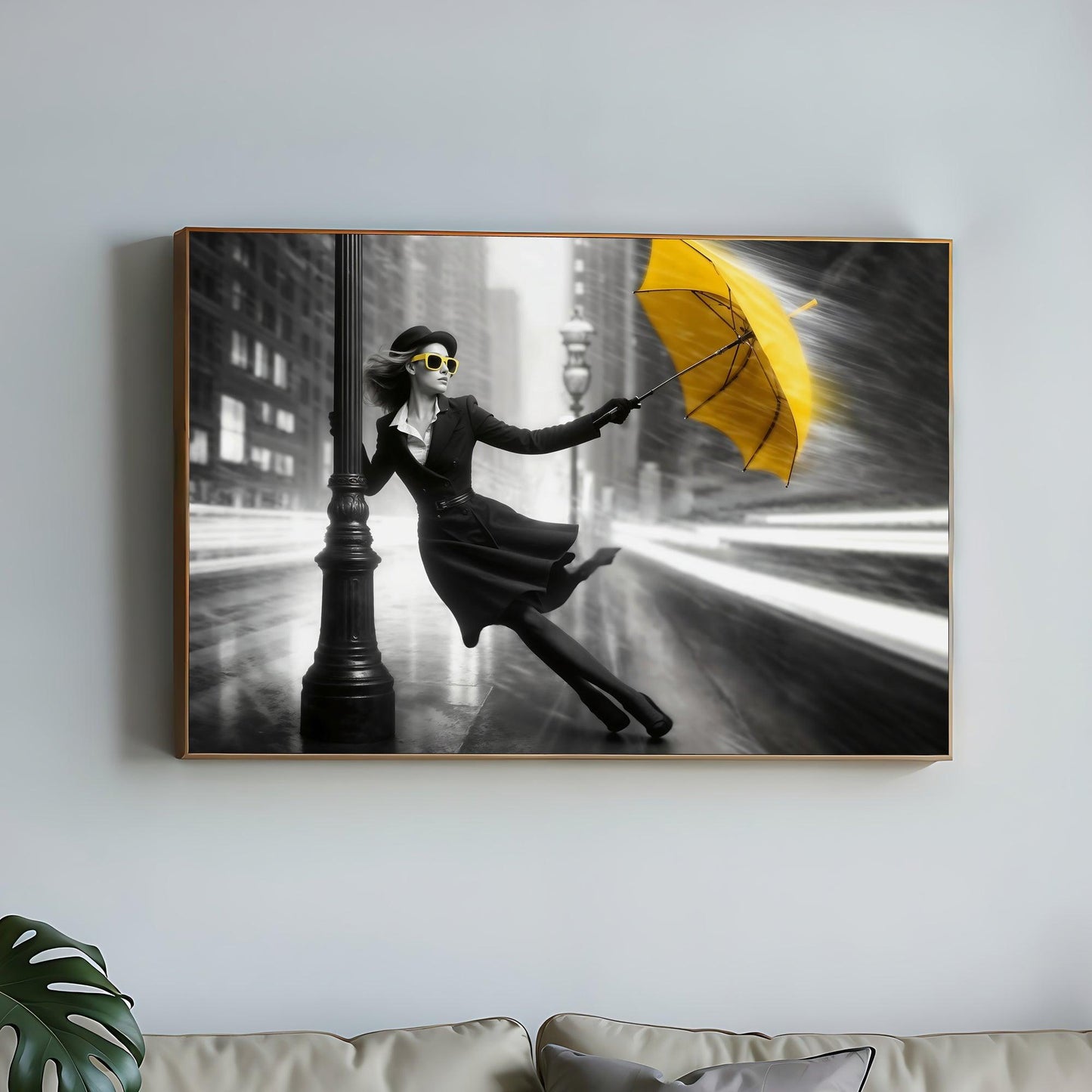 Stormy Cityscape Art | Bold Yellow Umbrella | Digital Download | Home Decor | 100 x 70 cm - Arts To GloryStormy Cityscape Art | Bold Yellow Umbrella | Digital Download | Home Decor | 100 x 70 cmDetailed & ComplexArts To GloryStylish woman with yellow umbrella in a monochrome city canvas print