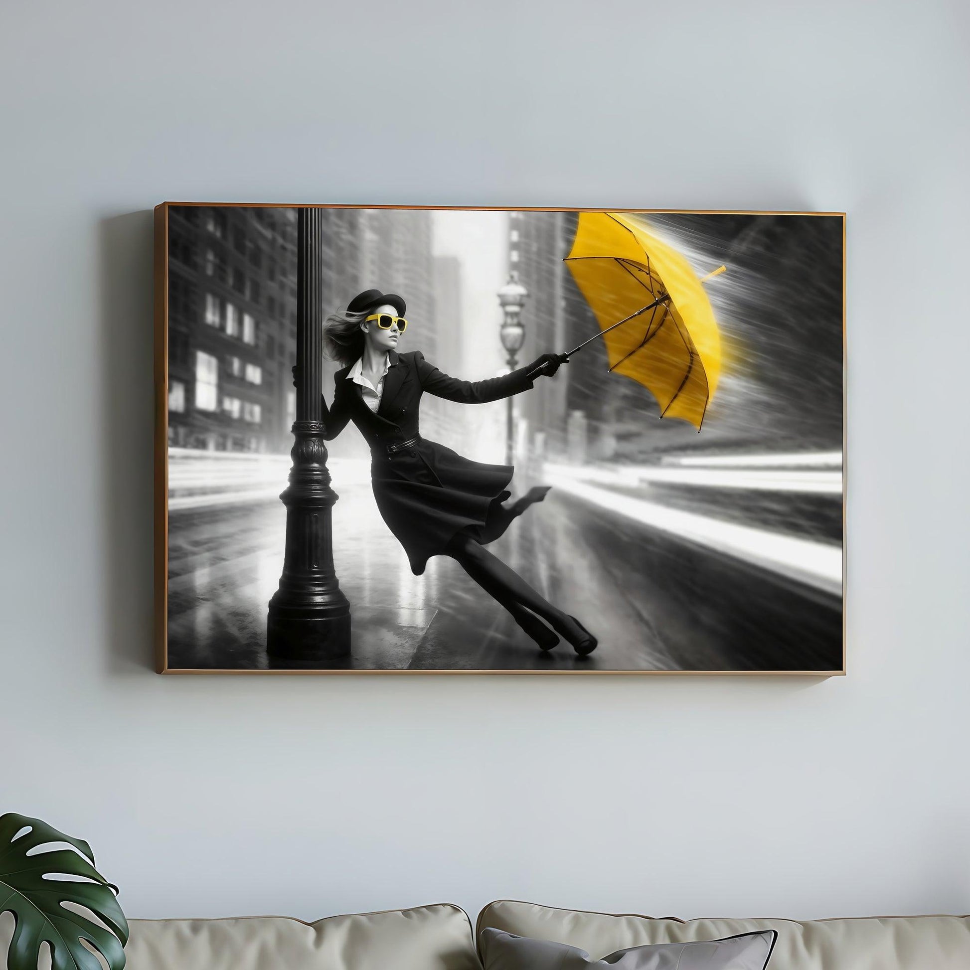 Stormy Cityscape Art | Bold Yellow Umbrella | Digital Download | Home Decor | 100 x 70 cm - Arts To GloryStormy Cityscape Art | Bold Yellow Umbrella | Digital Download | Home Decor | 100 x 70 cmDetailed & ComplexArts To GloryStylish woman with yellow umbrella in a monochrome city canvas print