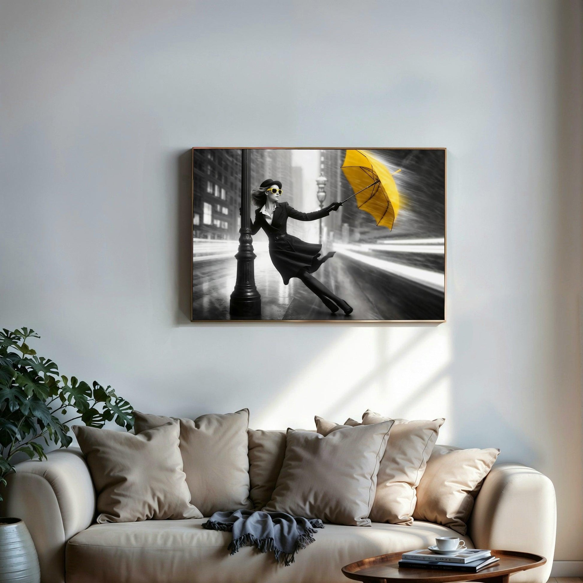 Stormy Cityscape Art | Bold Yellow Umbrella | Digital Download | Home Decor | 100 x 70 cm - Arts To GloryStormy Cityscape Art | Bold Yellow Umbrella | Digital Download | Home Decor | 100 x 70 cmDetailed & ComplexArts To GloryChic woman with vibrant yellow umbrella on a rainy city street canvas art