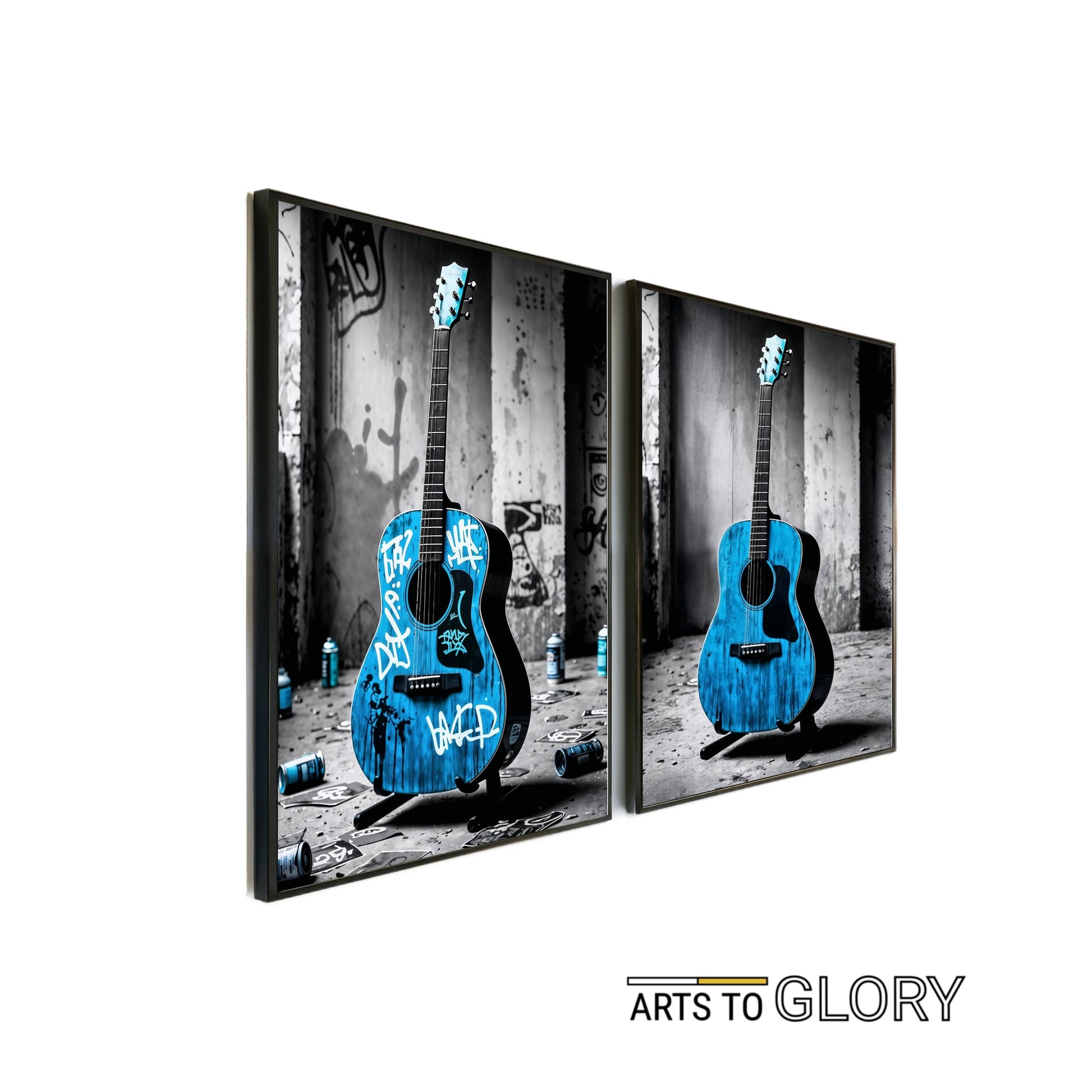 Street Art Guitar Set - Arts To GloryStreet Art Guitar SetDigital Wall ArtArts To GloryModern two - piece wall art set featuring a bold blue acoustic guitar against a distressed urban backdrop, blending music and street culture.