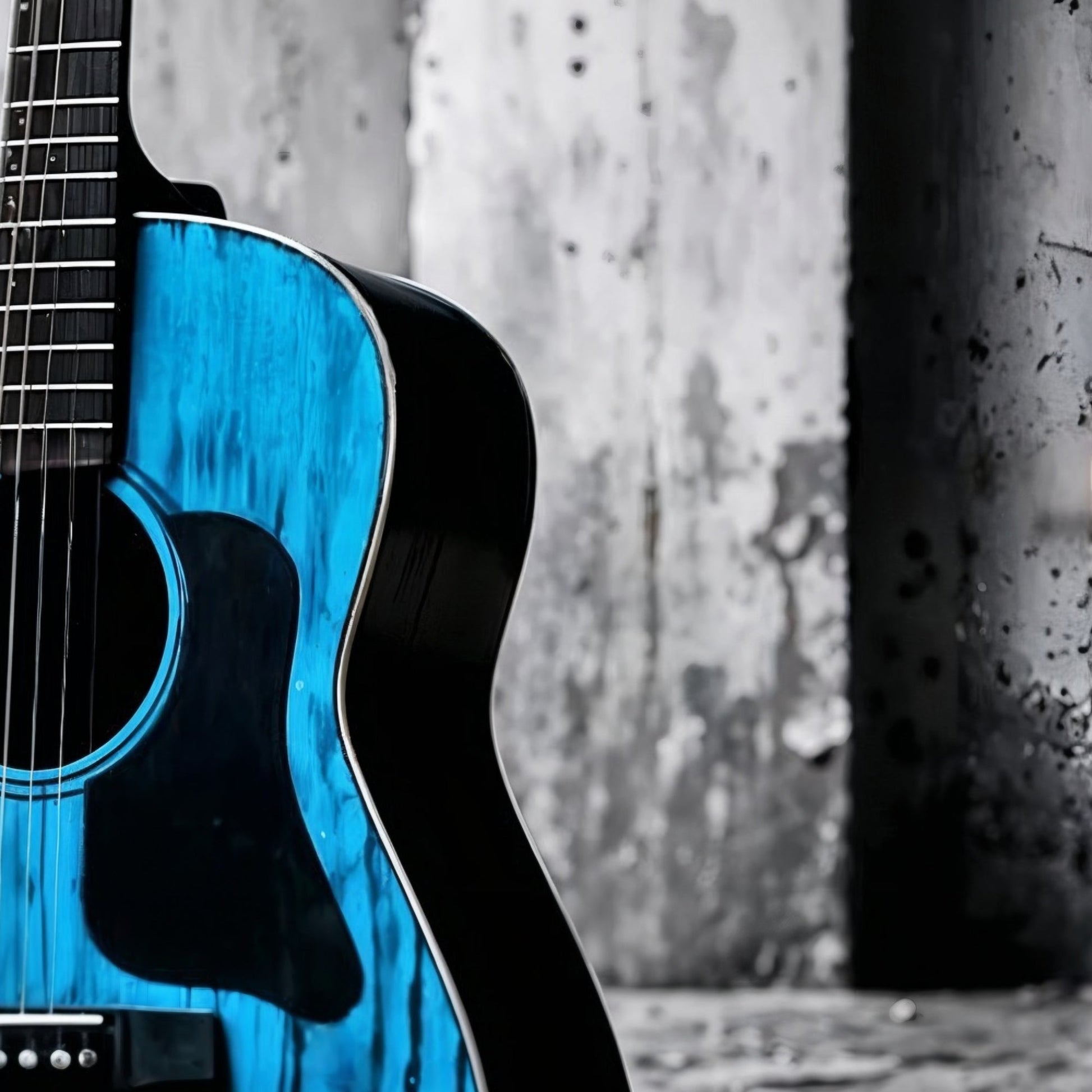 Street Art Guitar Set - Arts To GloryStreet Art Guitar SetDigital Wall ArtArts To GloryClose - up view of a modern wall art piece showcasing intricate details of a blue acoustic guitar with a grunge street art aesthetic.