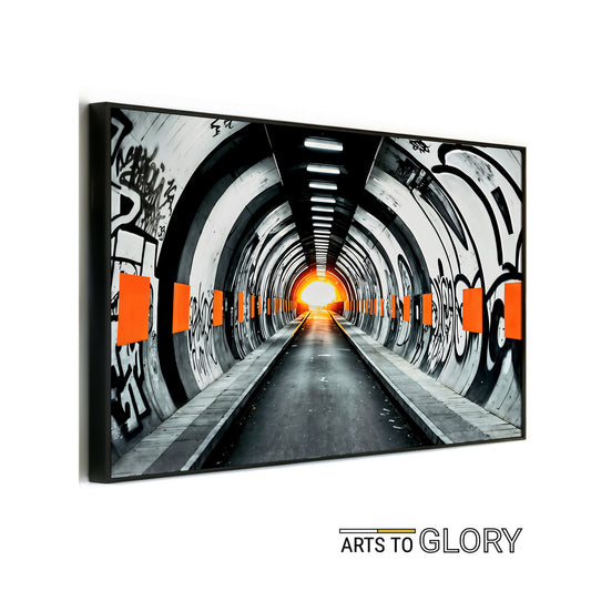 Subway Graffiti - Bold Digital Wall Art 100x70cm with Orange Accents - Arts To GlorySubway Graffiti - Bold Digital Wall Art 100x70cm with Orange AccentsDigital Wall ArtArts To GlorySubway tunnel with graffiti and vivid orange accents, symbolising 'keep moving forward,' perfect for modern interiors. 100x70cm.