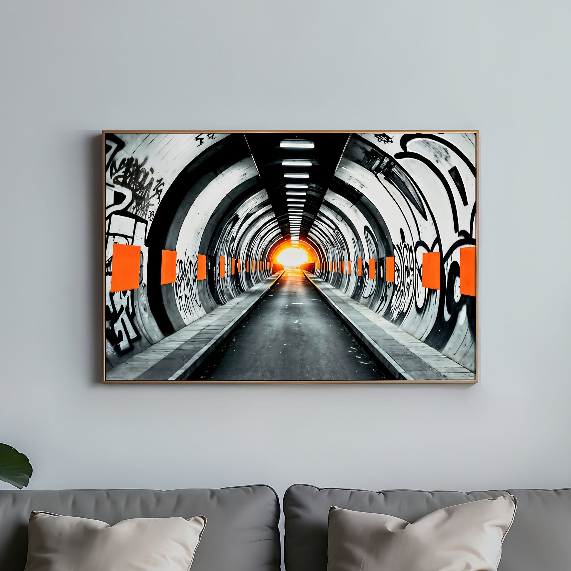 Subway Graffiti - Bold Digital Wall Art 100x70cm with Orange Accents - Arts To GlorySubway Graffiti - Bold Digital Wall Art 100x70cm with Orange AccentsDigital Wall ArtArts To GloryModern street art of a subway scene with vivid orange graffiti details, symbolising forward movement and resilience, 100x70cm.