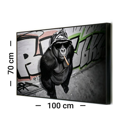 Urban Gorilla - Arts To GloryUrban GorillaDigital Wall ArtArts To GloryFramed urban gorilla artwork with clear 100x70cm sizing label for scale reference.