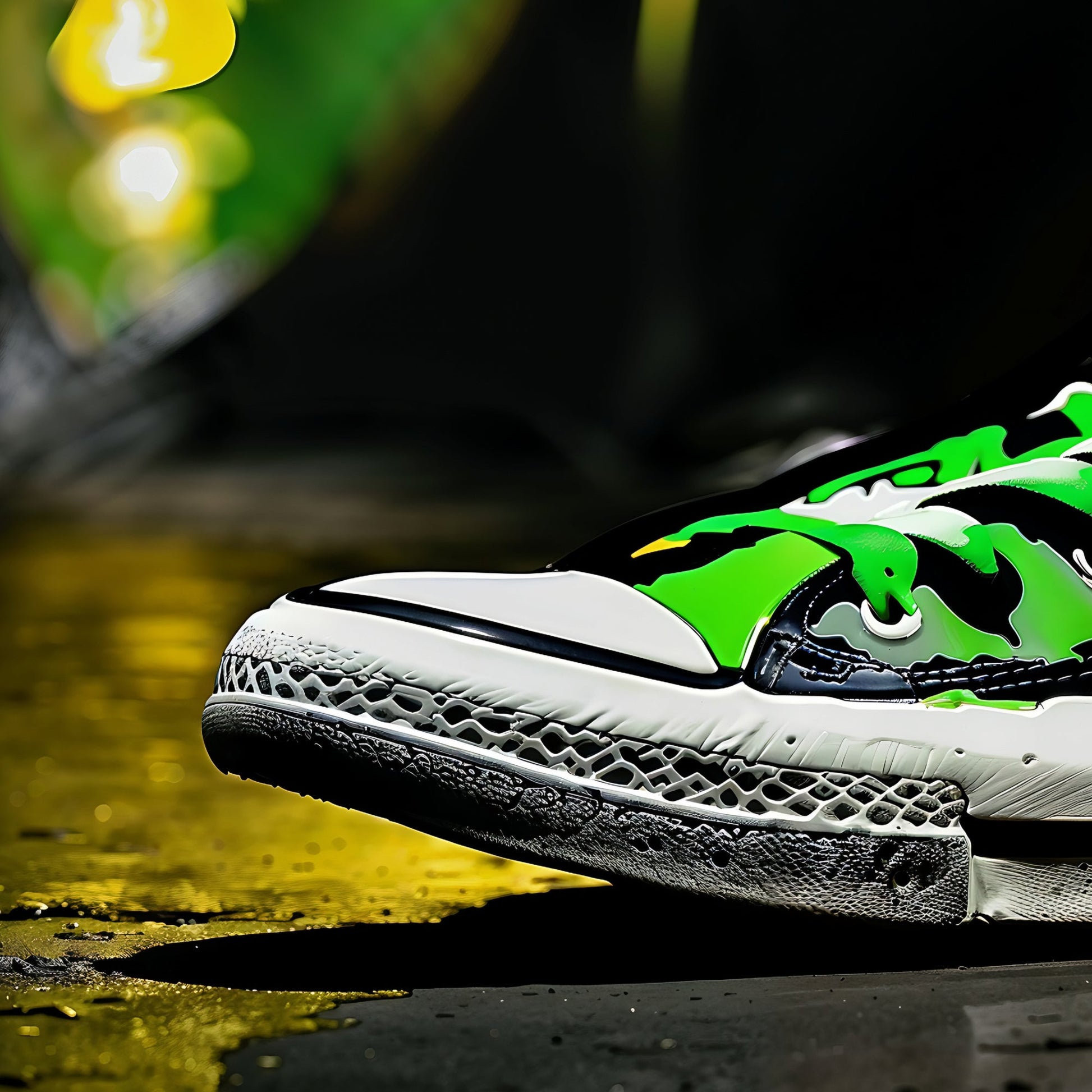 Urban Green High-Top Pump | Vibrant Streetwear Inspired Wall Art | Energetic Green Laces | Dramatic Contrast Footwear Illustration | Digital Download | Home Decor | 100 x 70 cm - Arts To GloryUrban Green High-Top Pump | Vibrant Streetwear Inspired Wall Art | Energetic Green Laces | Dramatic Contrast Footwear Illustration | Digital Download | Home Decor | 100 x 70 cmColourful ExpressionsArts To GloryClose-up of a graphic illustration of a green-laced high-top sneaker, highlighting the texture and